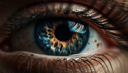 Blue eyed adult beauty, Caucasian portrait, optometry healthcare, optical instrument fashion generated by AI