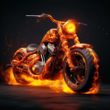 Motorbike with wheels in flames created with Generative AI