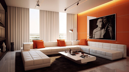 Fototapeta premium Modern living room. Minimalist design interior