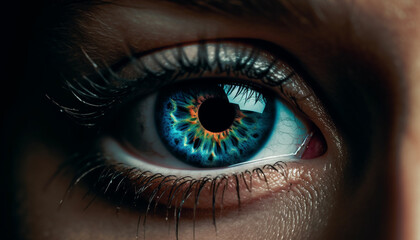 Fototapeta premium Close up portrait of a young woman blue and green eyes generated by AI