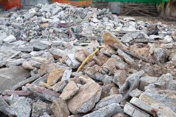 Piles of rubble after house demolition