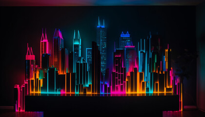 Neon city skyline glows with vibrant colors and futuristic architecture generated by AI