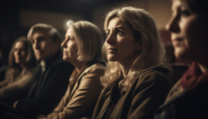 Obraz premium Large group of people sitting in auditorium, focusing on foreground generated by AI