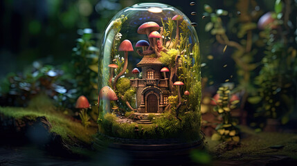 Fototapeta premium Illustration about fantasy fairy house - AI generated image