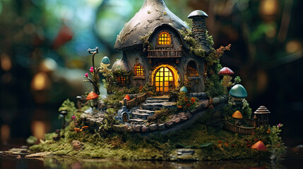 Fototapeta premium Illustration about fantasy fairy house - AI generated image