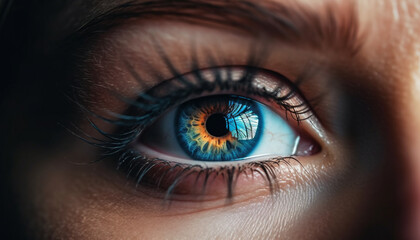 Fototapeta premium Young woman staring at camera with blue eyes and elegance generated by AI