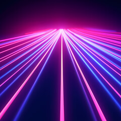 Obraz premium 3D Neon Lights on a black background with space, rendering, neon beams, neon rays. Generative AI