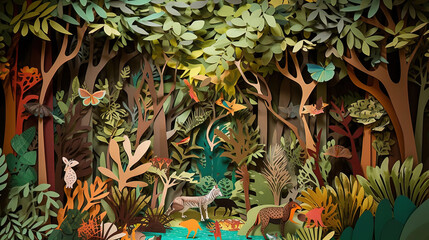 Fototapeta premium Paper art jungle illustration