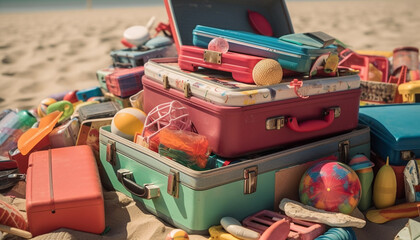 summer journey to tropical resort with multi colored luggage generated by AI