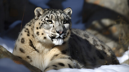 A snow leopard, In snow mountain