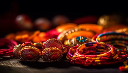 Vibrant Indian jewelry collection showcases ornate bead craft and spirituality generated by AI
