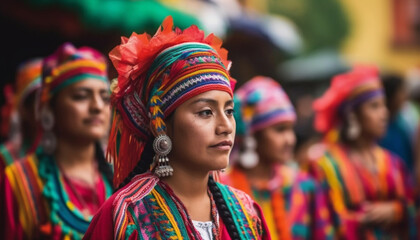 Fototapeta premium Colorful Indigenous Festival Celebrates Traditional Clothing and Cultures Outdoors generated by AI