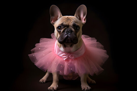 French Bulldog Dressed in a Ballerina Costume, 3D