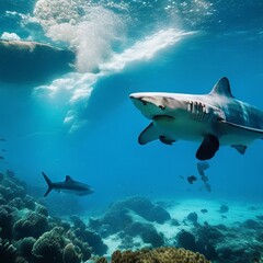 Fototapeta premium Ocean's Majesty: Exploring the Captivating World of Sharks Generated Ai