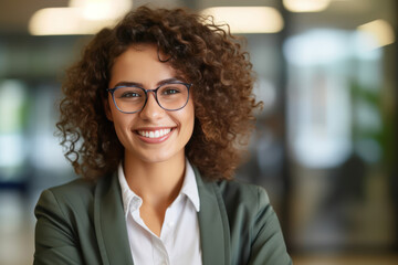 Fototapeta premium A fictional person. A happy executive woman