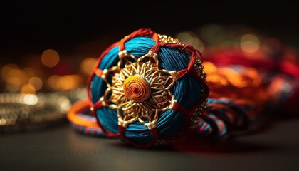 Vibrant Indian bracelet with ornate bead and gemstone design generated by AI
