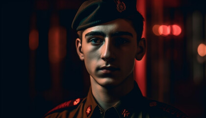 Obraz premium Confident young adult man with elegance and serious expression generated by AI
