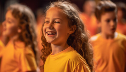 Fototapeta premium A group of cheerful children smiling and playing together outdoors generated by AI