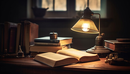 Antique bookshelf holds old fashioned literature collection, a still life masterpiece generated by AI