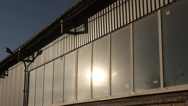 Industrial materials, composite construction, facility walls. Industrial complex's exterior, industrial building made up sandwich panel walls.
