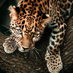 A leopard climbing a tree, generative ai