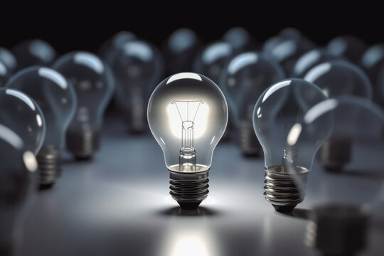 Light bulb outstanding other light bulbs with its brightening, upstaging others with your difference. Generative AI