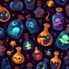 Seamless pattern with witch potions magic