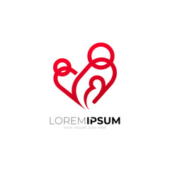 Heart logo and people design, Charity and support vector concept, love and happy life vector illustration.