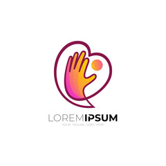 Fototapeta premium Heart care logo with hand design vector, love care icon social
