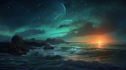 The night sky was a riot of colors with the stars and ocean waves