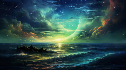 The night sky was a riot of colors with the stars and ocean waves