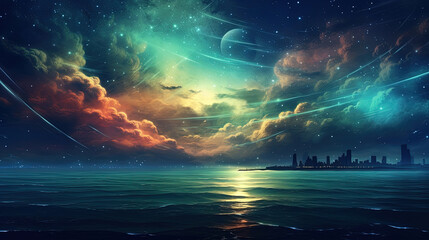 The night sky was a riot of colors with the stars and ocean waves