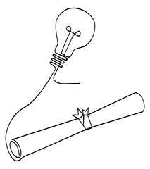 simple vector sketch certificate and bulb lamp single one line art, continuous
