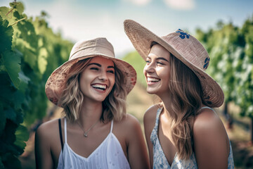 Vineyard Delights: Young and Beautiful Friends Laughing and Creating Unforgettable Memories, ai generative