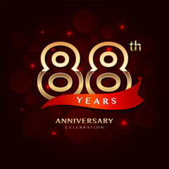88th year anniversary celebration logo design with a golden number and red ribbon, vector template