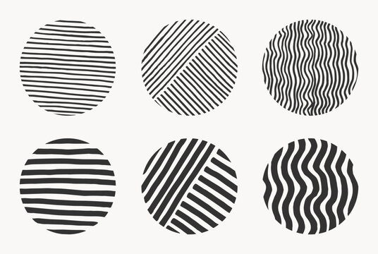 Set of Abstract Patterns. Hand drawn doodle shapes. Marker lines, curves, round, sketch lines