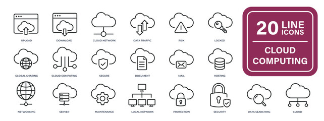 Cloud computing thin line icons. Editable stroke. For website marketing design, logo, app, template, ui, etc. Vector illustration.