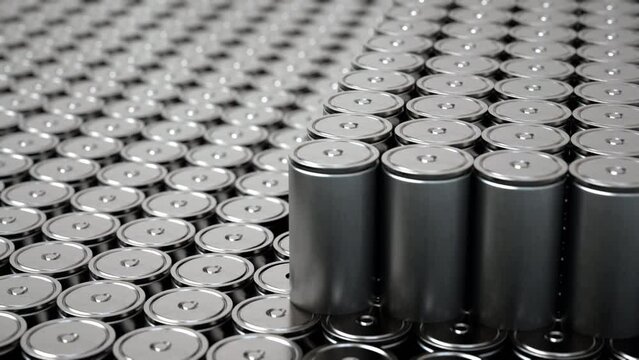 Electric Vehicle Battery Manufacturing: Cg Render of modern EV Battery Pack manufacturing, Lithium-Ion Supply, Clean Energy Storage, Solid State battery, 4680,
4K Animation