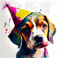 A cute puppy having a birthday, painting style, Generative AI