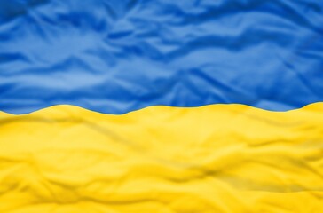 Ukraine flag on a wavy background. Wavy flag of Ukraine fills the frame.