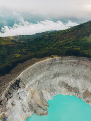 Landscape aerial view of Ijen volcano and lake in Java, Indonesia