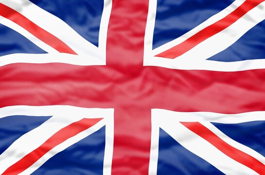 Great Britain (United Kingdom) flag on a wavy background. Wavy flag of Great Britain (United Kingdom) fills the frame.