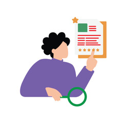 ilustration of business person with graph, A man is analyzing data conceptual design ilustration vector