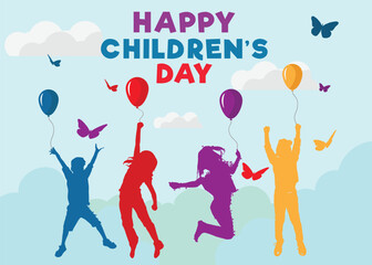 international-Children's-day-with-4 -kids-silhouette.