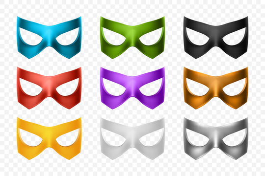 Vector Super Hero Masks Set. Face Character, Superhero Comic Book Mask Collection. Superhero Photo Props, Women and Men Masks, Carnival Face Mask, Glasses Isolated on White