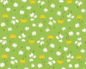 手描きの白い小花の花柄背景（黄緑）