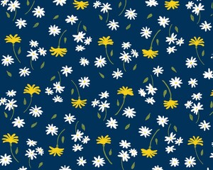 手描きの白い小花の花柄背景（ネイビー）