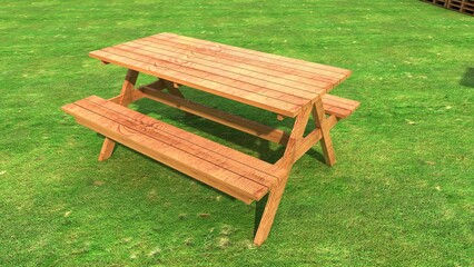 Wooden picnic table, 3d rendering. 