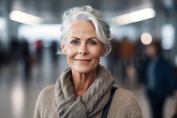 Portrait of a smiling senior woman looking at camera at the airport