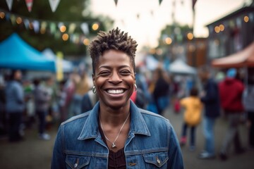 Portrait of a smiling african american woman at a street food festival